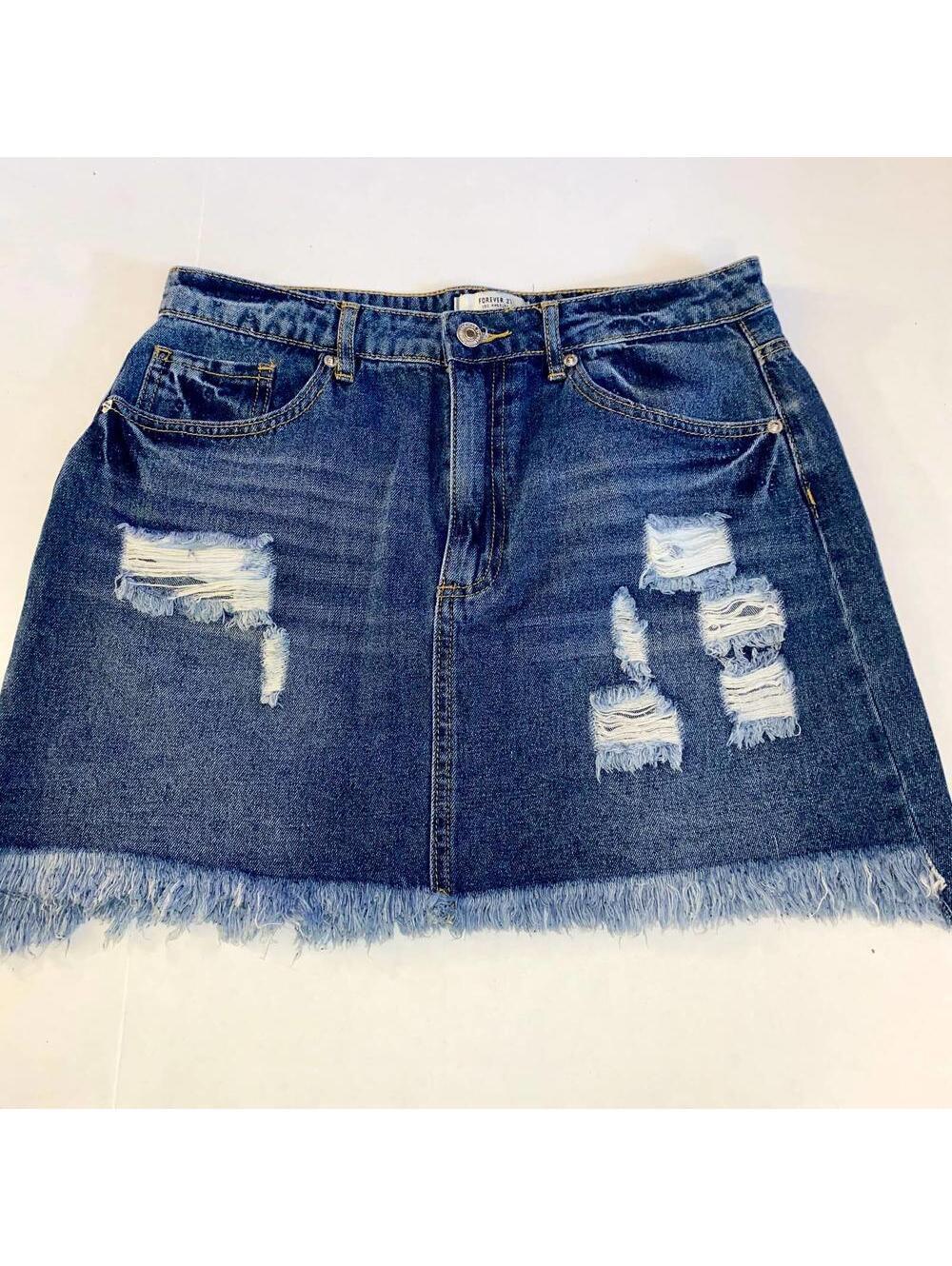 Forever 21 Distressed Denim Mini Skirt with Frayed Hem